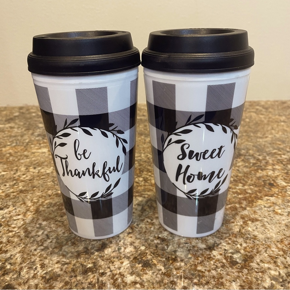 Black And White Buffalo Plaid Travel Tumbler Bundle